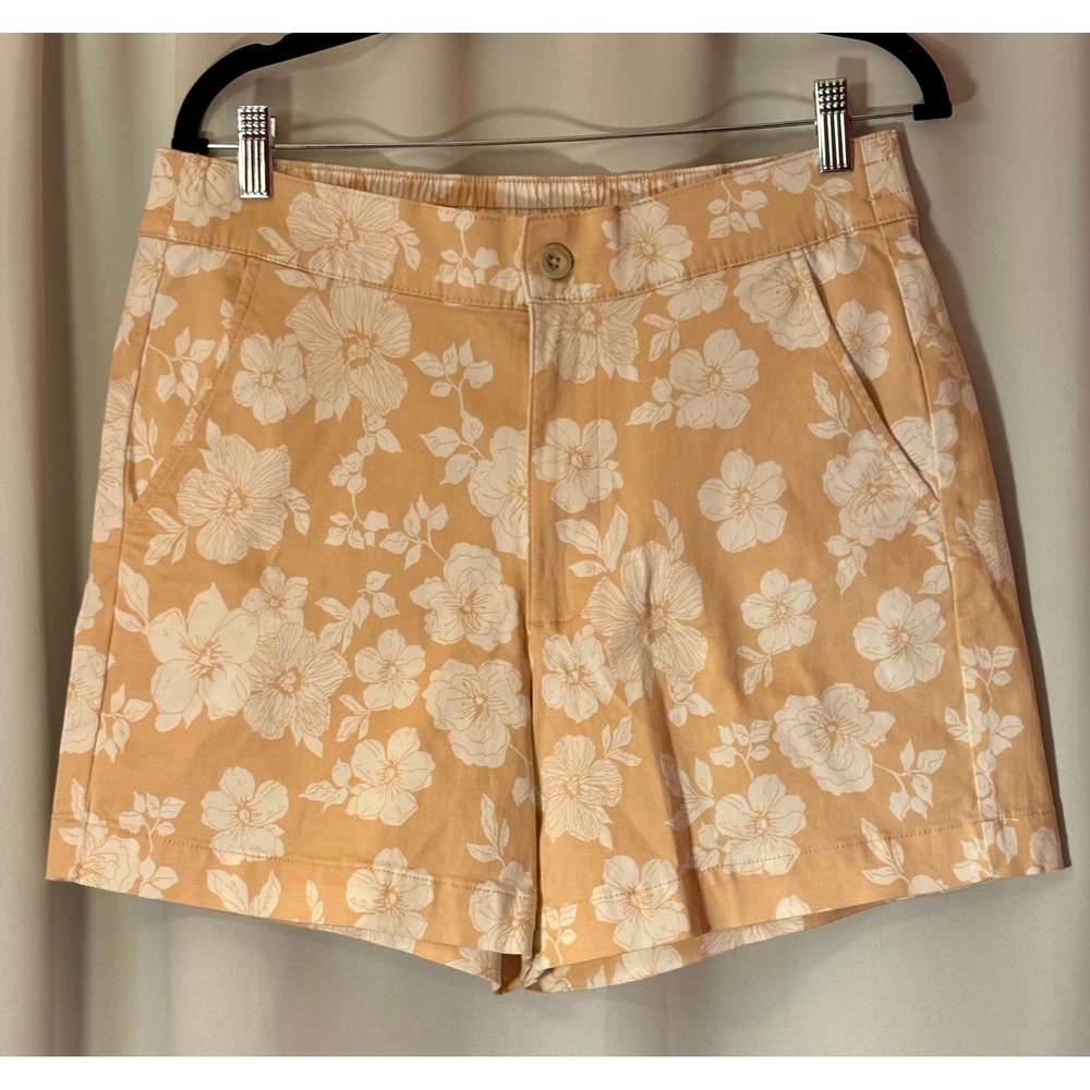 Jachs Girlfriend Floral Shorts Peach Orange White Cotton Modal Stretch Sz M